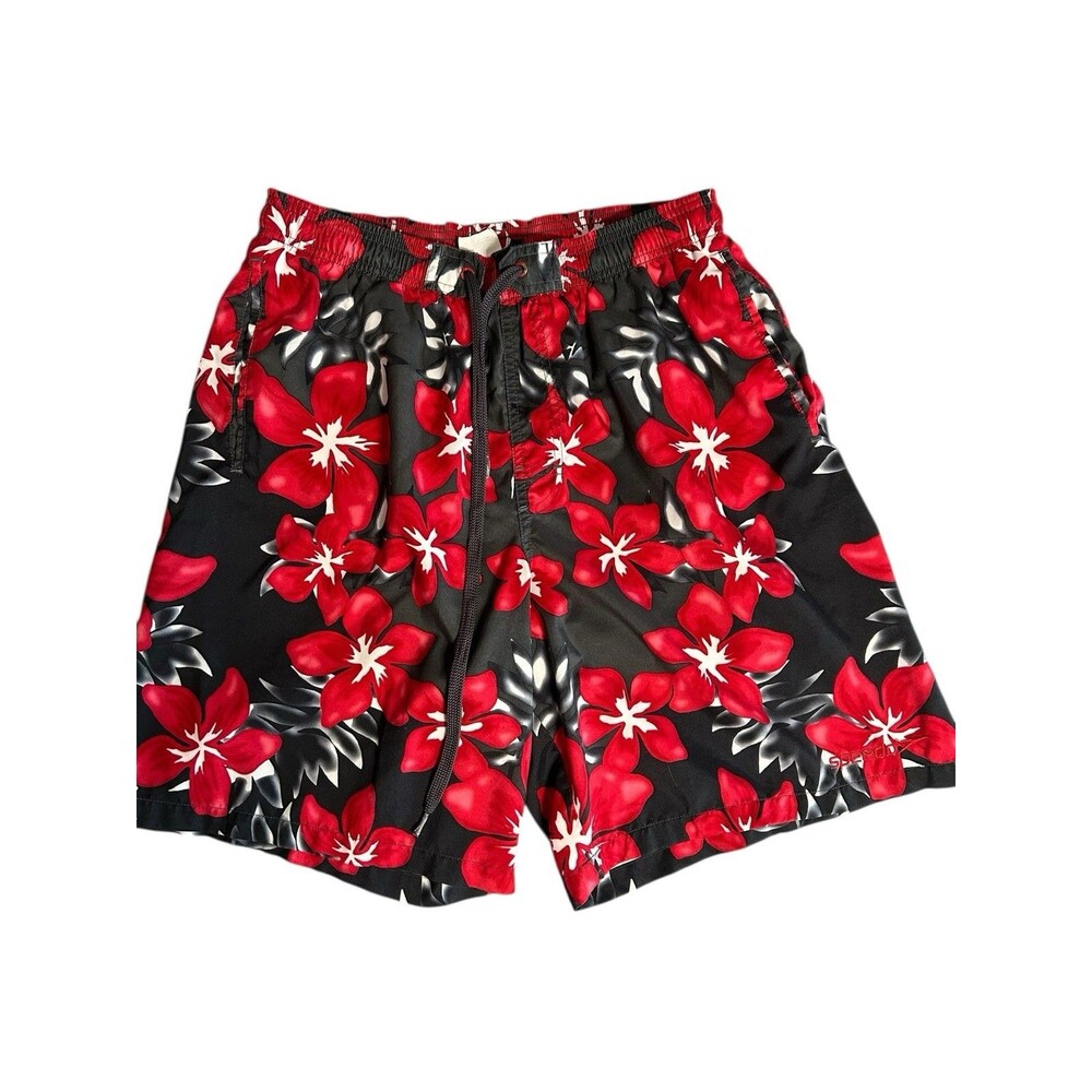 Speedo Men's Swim Trunks Shorts‎ Hawaiian Floral Red Mesh Lining Waist 30